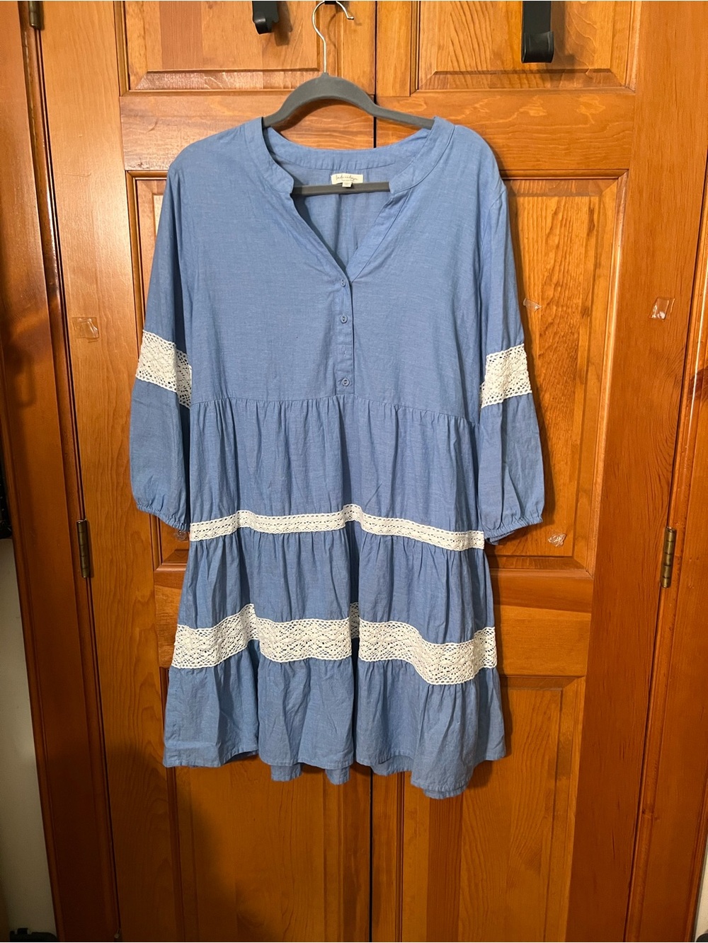 Blue Tiered Mini Dress with Lace Trim